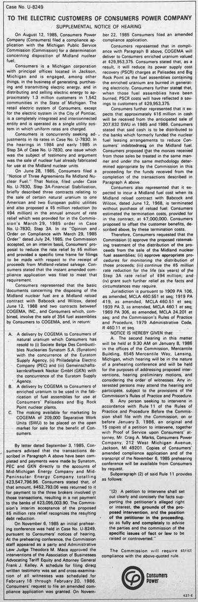 Midland Nuclear Power Plant (Cancelled) - Dec 1985 Public Statement From Consumers (newer photo)
